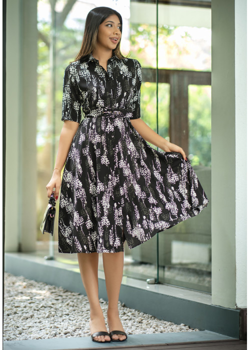 FLARA BLACK PRINTED DRESS